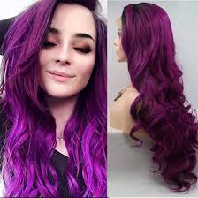 Xiweiya Dark Purple Wigs with Dark Roots Long Wavy Wig Purple Color Hair  Synthetic 4 * 1 Lace Full Machine Made Wig Heat Resistant Fiber Middle ...