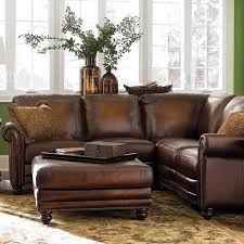 Furniture Classical Brown Genuine Leather Corner Sofa And Ottoman Coffee Table On Brow Corner Sofa For Small Space Sofas For Small Spaces Small Sectional Sofa