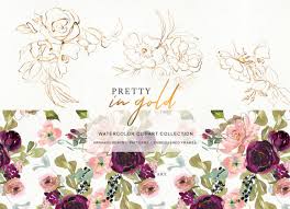 And gold watercolor flower clipartburgundy clipartmarsala rose. Burgundy Blush And Gold Floral Bouquet Clipart Graphic By Patishop Art Creative Fabrica