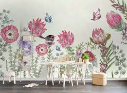 Choosing the right wallpaper for your home couldn't be easier; Cartoon Pink Flower And Birds Wallpaper Mural Wallpaper Wallmur