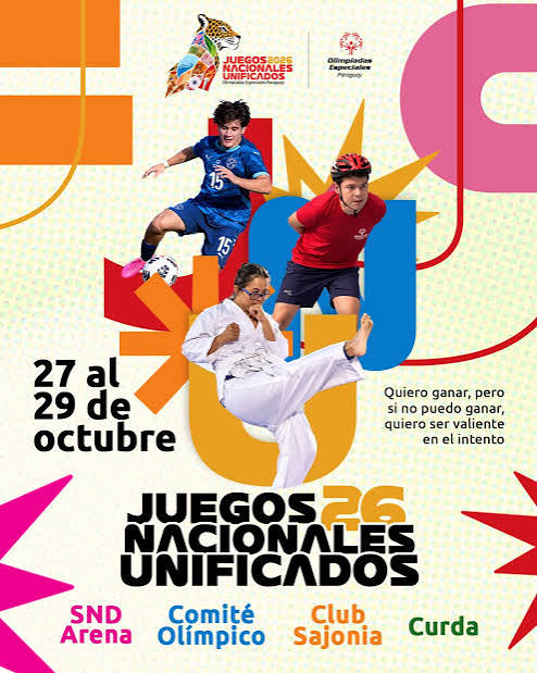 JUEGOS NACIONALES UNIFICADOS 2026 de Olimpiadas Especiales Paraguay🇵🇾🐆 🏆 1.000 atletas y compañeros unificados 🙌 200 voluntarios 🏅 15 deportes 🇵🇾 Delegaciones de Asunción y de 11 regiones del país.