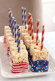American Flag Rice Krispie Treats Easy Fourth Of July Dessert Recipe Recipe 4th Of July Desserts 4th Of July Party July Party