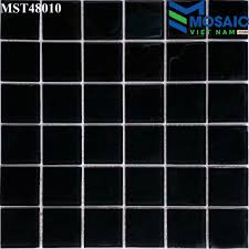 Gạch Mosaic Thủy tinh đơn màu đen 48x48 MST48010