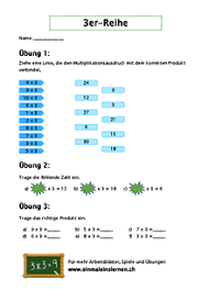 Jahrgang der volksschule berechnen sie erstmals malarbeiten im zahlenzimmer bis 100, auch die kleine eine. Kostenlose 3er Reihe Arbeitsblatter Einmaleinslernen Ch