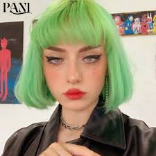 Pelucas de mujer PANI, peluca verde claro, pelo lacio corto, pelucas  sintéticas Bob con flequillo para mujeres, pelucas baratas de colores,  peluca lisa