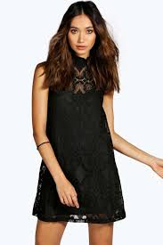 Lace High Neck Shift Dress Boohoo Uk High Neck Lace Dress Cocktail Dress Lace Bodycon Fashion