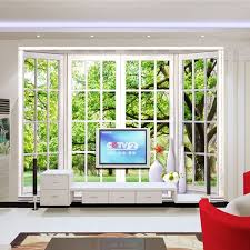 Gunstige Kostenloser Versand 3d Green Baum Wand Wohnzimmer Esszimmer Schlafzimmer Hintergrund Falsche Fenster Tapete Falsche Fenster Tapeten Wandbilder Tapeten