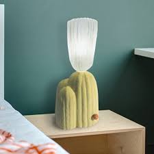 Cup Shape Clear Ribbed Glass Night Light Simple 1 Head White Green Table Lamp With Cactus Base Beautifulhalo Com