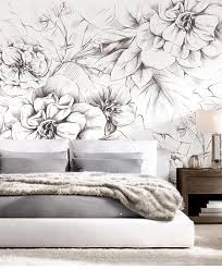 Black And White Wall Painting Flowers Black And White Sketch Flowers Wallpaper Wall Mural Floral Etsy Wall Murals Wall Wallpaper Diy Wall Painting