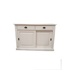 Au rayon rangement, la commode est un meuble bas à tiroirs larges que l'on retrouve dans grâce à sa forme singulière et ses rangements concentrés en bas, le buffet n'est pas imposant. Meuble Bas 2 Portes 2 Tiroirs En Pin Massif Couleur Blanc Creme