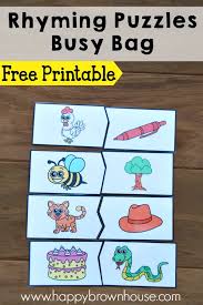 I hope that you have fun!! Rhyming Puzzles Busy Bag Happy Brown House
