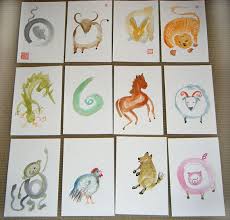 Chinese New Year Zodiac 12 Animals Set Original One Of A Kind Etsy Chinese New Year Zodiac Zen Painting Sumi Ink