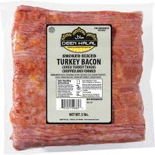 One slice of turkey bacon contains 15mg of cholesterol, 1g saturated fat, and is labeled as having 0g trans fat which. Deen Halal Turkey Bacon Sliced 5 Lbs Costco