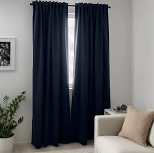 Majgull Dark Blue Block Out Curtains 1 Pair 145x250 Cm Ikea Dark Curtains Blue Blackout Curtains Dark Blue Curtains