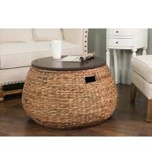 Woven Coffee Table With Storage And Wood Top Coffee Table With Storage Bohemian Living Room Decor Coffee Table