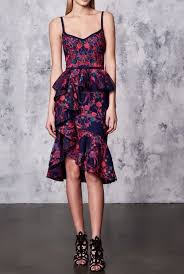 Marchesa Notte Sale Navy Wine Floral Scuba Ruffle Cocktail Dress Poshare Dresses Vegas Outfit Designer Dresses Online