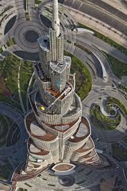 Aerial View Of The Upper Floors Of Burj Khalifa Tallest Tower In The World With 828 Meters Dubai Architecture Skyscraper Architecture Futuristic Architecture