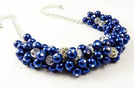 Navy Blue Pearl Beaded Chunky Cluster Necklace Beaded Pearl Necklace Cluster Necklace Bridesmaid Pearl Navy Blu Navy Jewelry Bridesmaid Pearls Blue Necklace