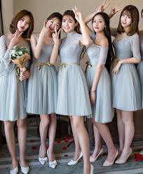 Cute Blue Tulle Short Lace A Line Bridesmaid Dress With Gold Sash Summer Bridesmaid Dresses Wedding Guest Gowns Bridesmaid