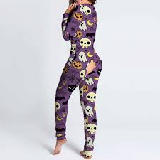 Halloween Print Button-Down loungewear set for Women - Sexy Front  Functional Flap Jumpsuit with Open Butt - Onesies 211228