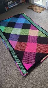 Planned Pooling With Red Heart Neon Stripes Using Moss Linen Stitch Pooling Crochet Crochet Blanket Patterns Scarf Knitting Patterns