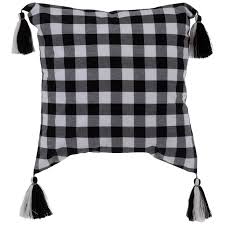 I need a modern colour that can go with black furniture, off white flooring and off white walls in a bedroom? Buffalo Check Pillow Cover With Tassels Hobby Lobby
