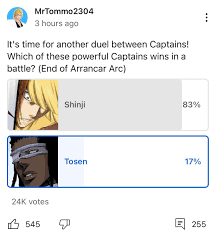 Am I tripping or do these results not make sense? I love Shinji but Tosen  can holify and what can Shinji do against his bankai? : rbleach