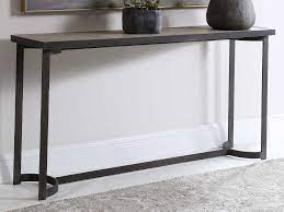 Wrapped in natural woven banana plant, creating unique texture and concentric color patterns. Uttermost Basuto Natural Oak Light Gray 62 Wide Rectangular Console Table Ut24951