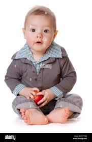 Small Baby Holding Red Apple Isolated On White Stock Photo Alamy