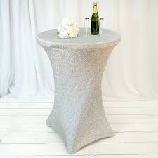 Silver Metallic Shiny Glittered Spandex Cocktail Table Cover In 2020 Fitted Tablecloths Table Covers Table Cloth