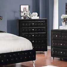 5 pc deanna black velvet upholstered queen padded bed set. Deanna Chest Black By Coaster Furniture Furniturepick
