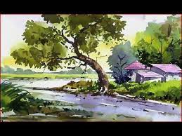Watercolor Landscape Painting Village Nature Scenery Watercolor Landscape Paintings Landscape Paintings Poster Color Painting It may seem as if nothing is easier than drawing.