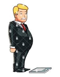 Overweight Man Fearfully Eyeing A Scale Cartoon Vector Clipart Friendlystock Overweight Man Cartoons Vector