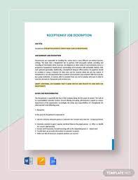 A clear written job description makes hr task easy because clear written job specification attract only targeted talent pool. Free 11 Sample Receptionist Job Descriptions In Ms Word Pdf