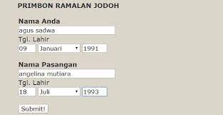 Ramalan jodoh pada umumnya masyarakat di indonesia khususnya masyarakat jawa masih mempercayai tentang ramalan pasangan , sebelum pernikahan, banyak metode dilakukans seperti menggunakan primbon jodoh dan ramalan pernikahan berdasarkan nama. Ramalan Jodoh Akurat Cara Golden