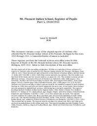 PDF) Mt. Pleasant Indian School, Register of Pupils Part 5, 1910-1911
