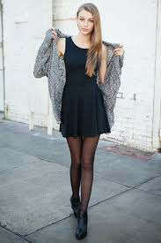 Rec Skater Dress Long Cardigan Tights And Boots Little Black Dress Outfit Fashion Black Dress Outfits
