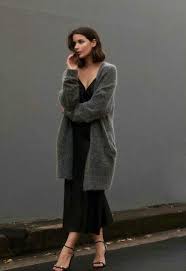 Minimalism Long Cardigan Sweater Over Black Dress Fashion How To Wear Leggings Fashion Inspo