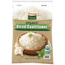 Per serving size 1 cup (85g) contains 20 calories. Tropicland Organic Riced Cauliflower 5 Lbs Brunswick Cart