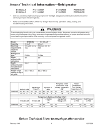 Amana Technical Information Refrigerator Return Technical