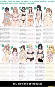 Mistress. Those fine ladies line up for you to choose which futa you want  to live with from now on, make your choice(s)! You play one of the futas -  iFunny Brazil