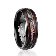 Fire Opal Tungsten Carbide Wedding Ring With Hawaii Koa Wood Rings For Men Tungsten Carbide Mens Rings Tungsten Carbide Wedding Rings