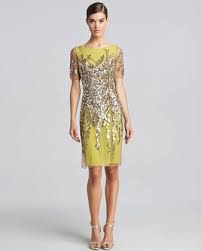 Blumarine Sequined Short Sleeve Cocktail Dress Lime Fashion Clothes Women Cocktail Dress Blumarine Dress