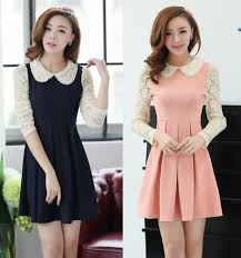 Elegant Womens Lace Preppy Style Peter Pan Collar Long Sleeve Dress Long Sleeve Dress Preppy Style Dresses