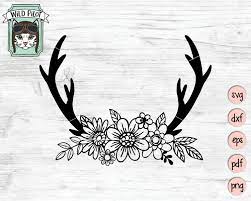 Download Floral Deer Antlers Svg Deer Antlers Flowers Svg File Antler Etsy Floral Antlers Antlers Drawing Antler Drawing