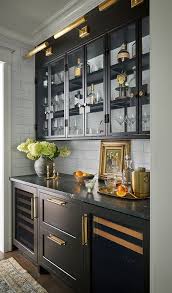 Black Cabinetry Looks So Good With Brass Accents Lower Cabinet Paint Color Is Benjamin Moore Onyx The Up Country Style Kitchen Home Bar Designs Modern Home Bar