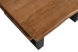 Couchtisch Baumkante massiv Mangoholz honigfarben 90x90 cm schwarz PATRICK