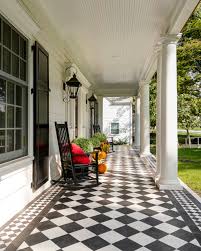 Pictures of popular front porch designs and decorating ideas including flooring options, outdoor furniture, patio enclosures, screened in porch and covered for example, period style colonial front porch designs look best with brick flooring and posts, black wrought iron railings and crisp white trim. Black And White Porch Ideas Photos Houzz