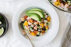 Fish, avocado, mango, mint and citrus vinaigrette make this ceviche. Citrus Shrimp Ceviche Downshiftology