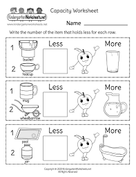 Kindergarten Capacity Worksheet Capacity Worksheets Measurement Worksheets Kindergarten Math Worksheets Free